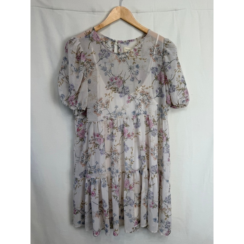 Saltwater Luxe Womens Dress Floral Tiered Chiffon Puff Sleeve Boho Cottagecore M